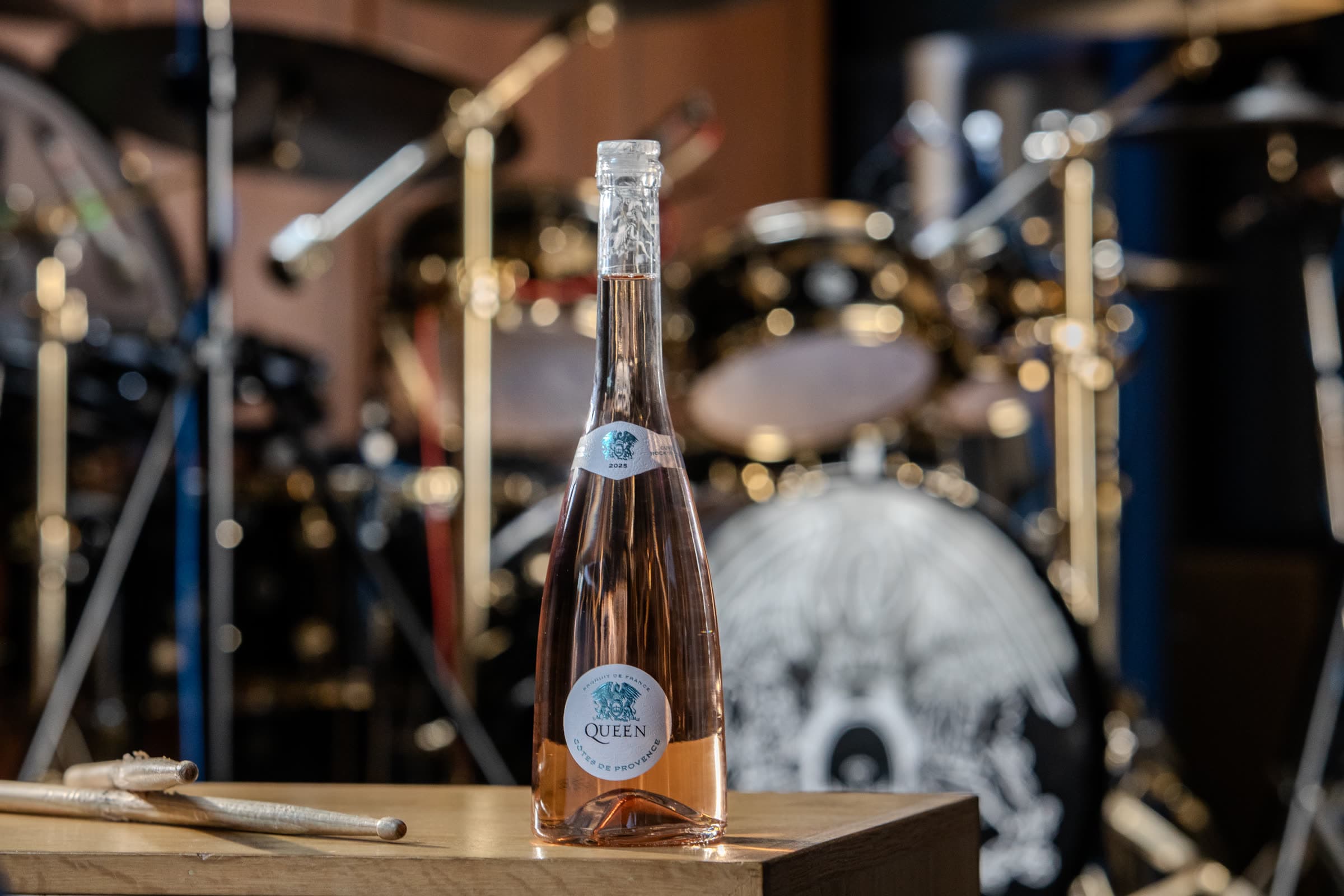 Wine bottle and drum kit composition